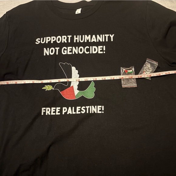 NEW! Free Palestine T Shirt AND Two Palestinian Flag Pins Black XL - Picture 3 of 6